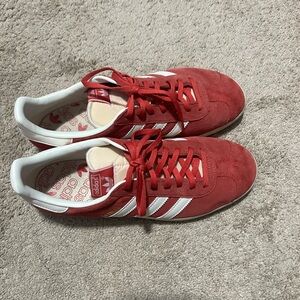 Adidas Scarlet and White Gazelle Sneakers